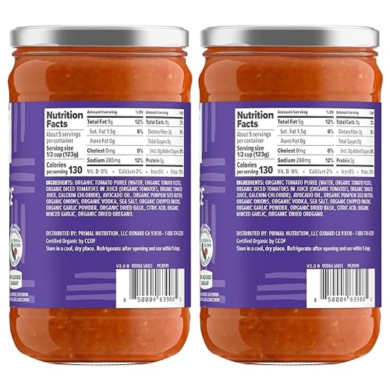 PRIMAL KITCHEN NO DAIRY VODKA SAUCE 2-PACK SUGAR-FREE, DAIRY-FREE PASTA SAUCE