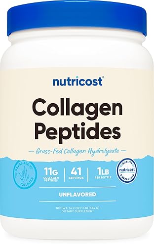 NUTRICOST COLLAGEN PEPTIDES POWDER 1LB GRASS-FED BOVINE HYDROLYZED COLLAGEN, UNFLAVORED