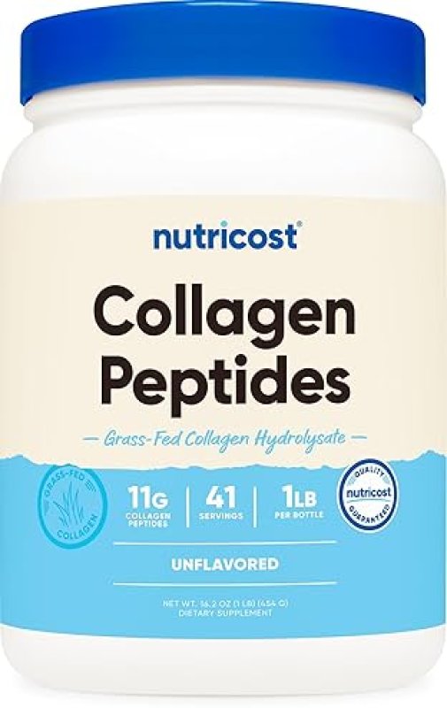 NUTRICOST COLLAGEN PEPTIDES POWDER 1LB GRASS-FED BOVINE HYDROLYZED COLLAGEN, UNFLAVORED