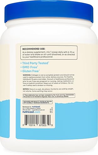 NUTRICOST COLLAGEN PEPTIDES POWDER 1LB GRASS-FED BOVINE HYDROLYZED COLLAGEN, UNFLAVORED