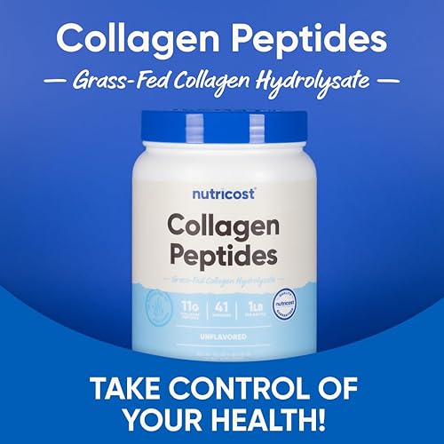 NUTRICOST COLLAGEN PEPTIDES POWDER 1LB GRASS-FED BOVINE HYDROLYZED COLLAGEN, UNFLAVORED
