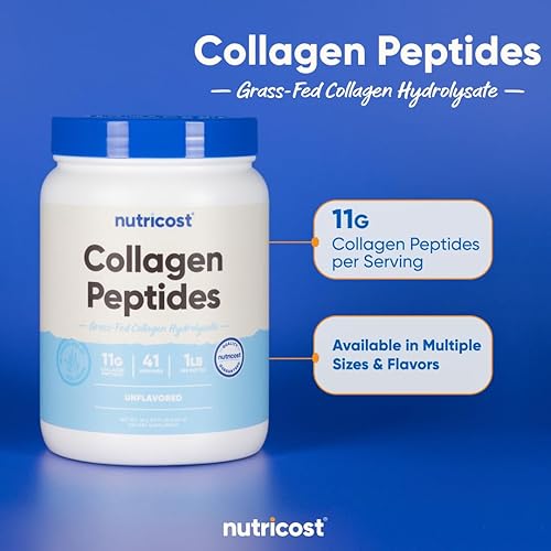 NUTRICOST COLLAGEN PEPTIDES POWDER 1LB GRASS-FED BOVINE HYDROLYZED COLLAGEN, UNFLAVORED