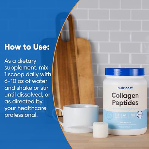 NUTRICOST COLLAGEN PEPTIDES POWDER 1LB GRASS-FED BOVINE HYDROLYZED COLLAGEN, UNFLAVORED