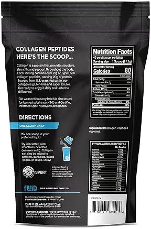 FLUID COLLAGEN PEPTIDES PROTEIN POWDER - PREMIUM GRASS-FED, UNFLAVORED, 1.88 LBS