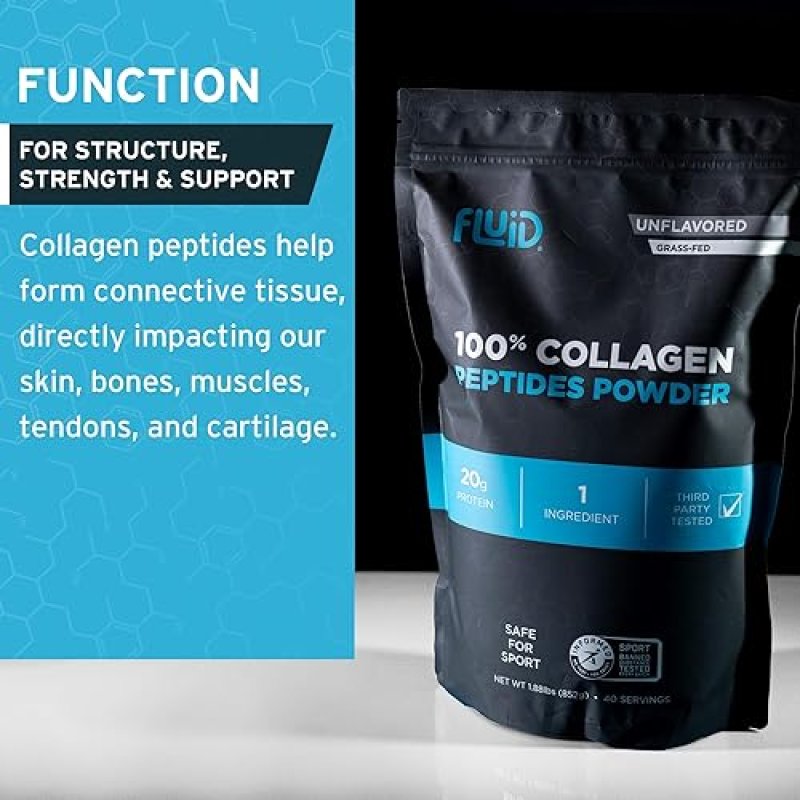 FLUID COLLAGEN PEPTIDES PROTEIN POWDER - PREMIUM GRASS-FED, UNFLAVORED, 1.88 LBS