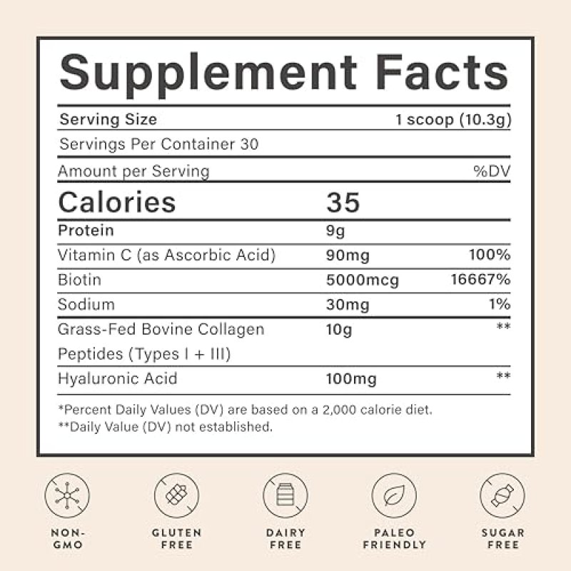 BEAM COLLAGEN POWDER FOR WOMEN WITH HYALURONIC ACID, BIOTIN, VITAMIN C 30 SERVINGS