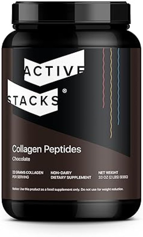 ACTIVE STACKS GRASS-FED COLLAGEN PEPTIDES POWDER, CHOCOLATE TYPE 1 3 FOR HAIR, SKIN, JOINTS, 2 LB