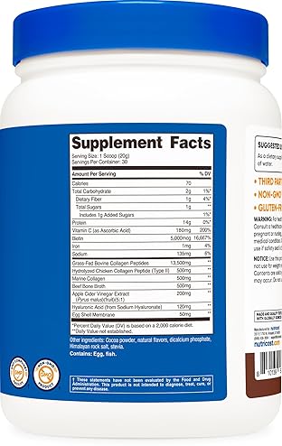 NUTRICOST MULTI COLLAGEN PROTEIN POWDER MILK CHOCOLATE 30 SERVINGS, BIOTIN, NON-GMO, GF