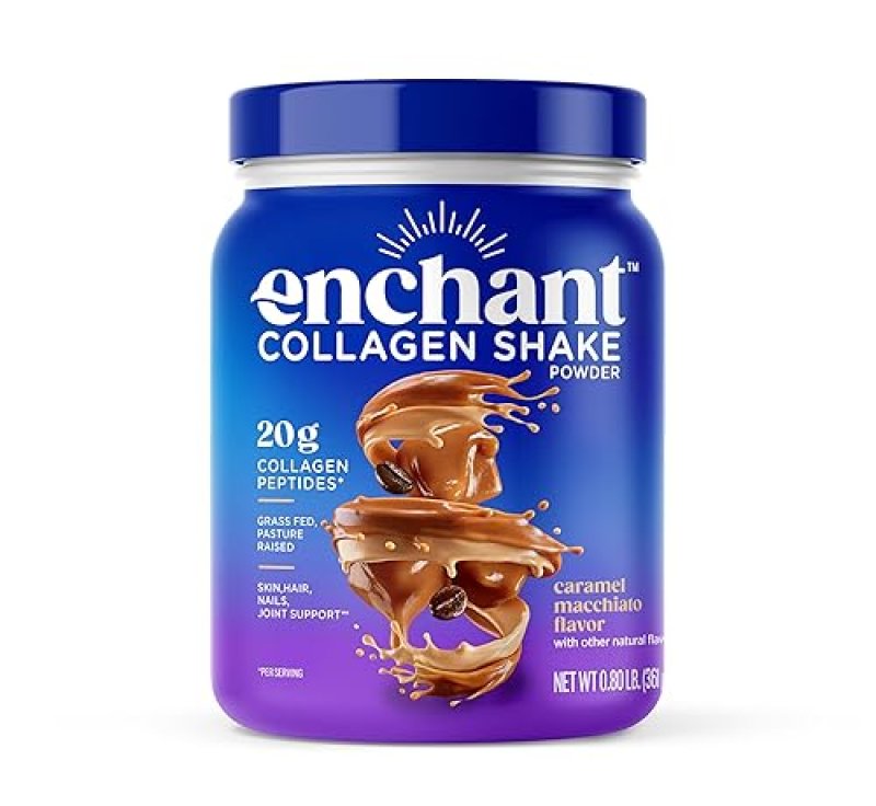 ENCHANT COLLAGEN SHAKE POWDER CARAMEL MACCHIATO 20G GRASS-FED COLLAGEN, OMEGA 9 FIBER