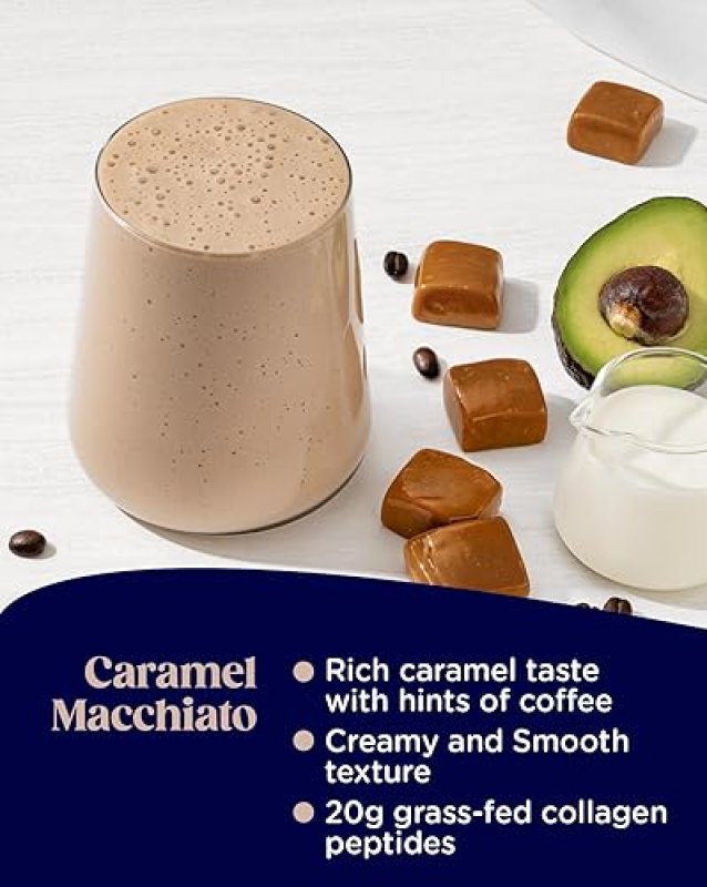 ENCHANT COLLAGEN SHAKE POWDER CARAMEL MACCHIATO 20G GRASS-FED COLLAGEN, OMEGA 9 FIBER