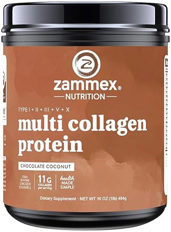 ZAMMEX CHOCOLATE MULTI COLLAGEN PEPTIDES POWDER TYPE I, III, V, X HAIR, SKIN GUT HEALTH, 1LB