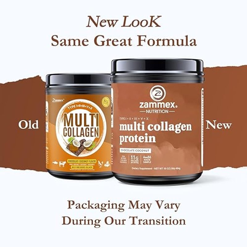 ZAMMEX CHOCOLATE MULTI COLLAGEN PEPTIDES POWDER TYPE I, III, V, X HAIR, SKIN GUT HEALTH, 1LB