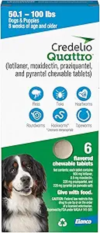 CREDELIO CHEWABLE TABLET FOR DOGS, 50.1-100 LBS, (BLUE BOX), 12 CHEWABLE TABLETS (12-MOS. SUPPLY)