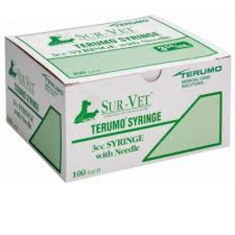 SUR-VET TERUMO LUER LOCK TIP 3-CC SYRINGES WITH T.W. NEEDLE, 22G X 0.75 IN., 100 COUNT