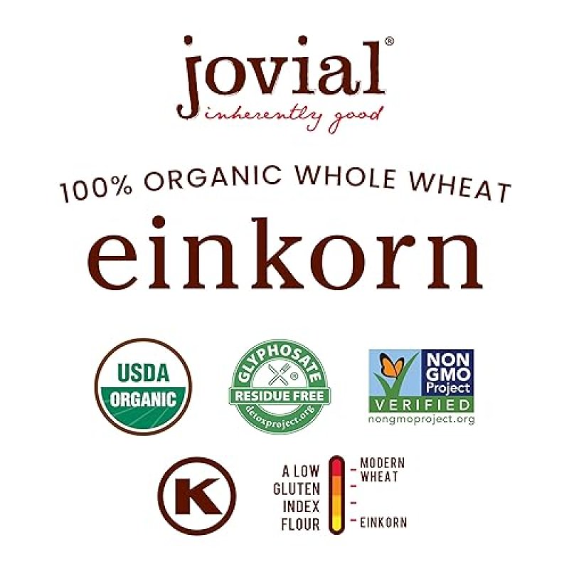 JOVIAL ORGANIC EINKORN WHOLE WHEAT FLOUR 2LB PACK OF 3 HIGH PROTEIN, NON-GMO, GLYPHOSATE-FREE