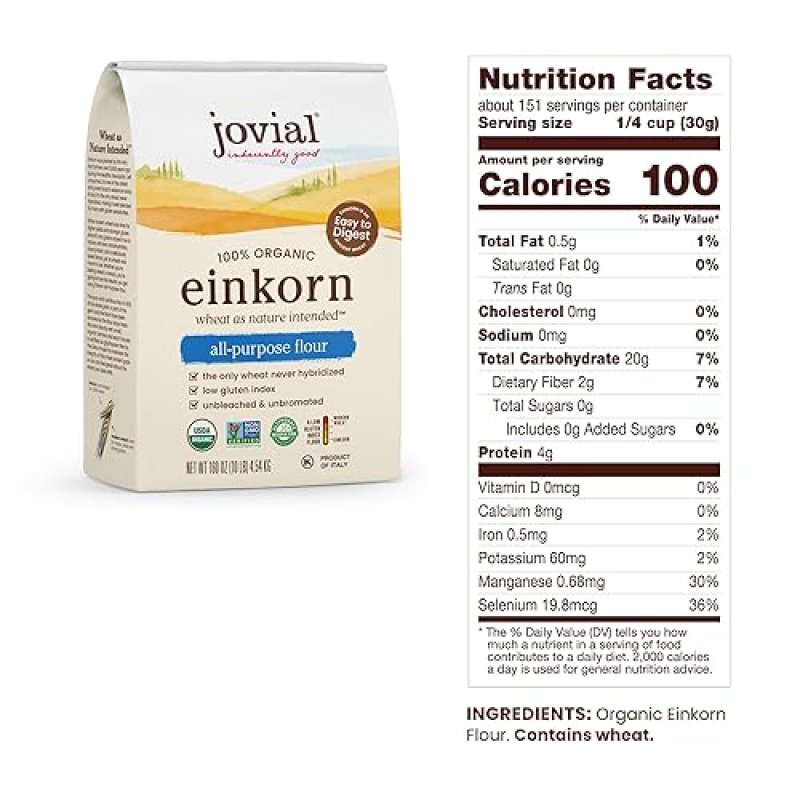 JOVIAL ORGANIC EINKORN FLOUR 10LB 2-PACK HIGH PROTEIN, NON-GMO, UNBLEACHED, GLYPHOSATE-FREE