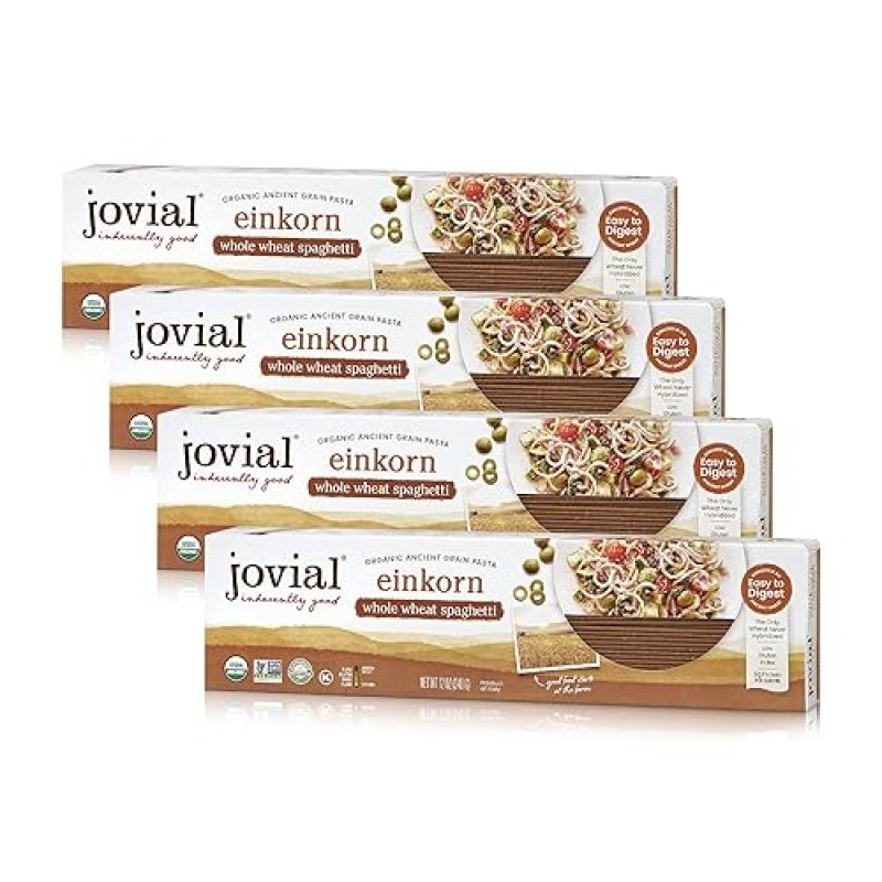 JOVIAL ORGANIC EINKORN SPAGHETTI HIGH PROTEIN, LOW CARB PASTA, USDA CERTIFIED, 12OZ 4-PACK