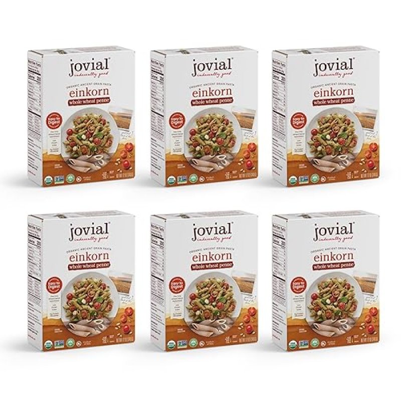 JOVIAL ORGANIC EINKORN WHOLE WHEAT PENNE RIGATE PASTA - HIGH PROTEIN, NON-GMO, 6-PACK 12OZ