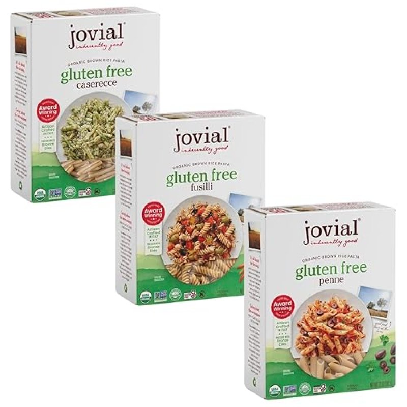 JOVIAL ORGANIC WHOLE GRAIN BROWN RICE PASTA VARIETY PACK PENNE, FUSILLI, CASERECCE 9-PACK