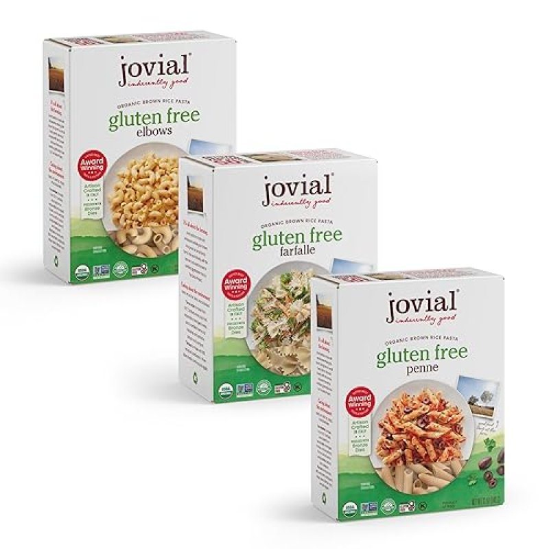 JOVIAL ORGANIC BROWN RICE PASTA VARIETY PACK FARFALLE, PENNE ELBOWS, GLUTEN DAIRY FREE, 12OZ X3