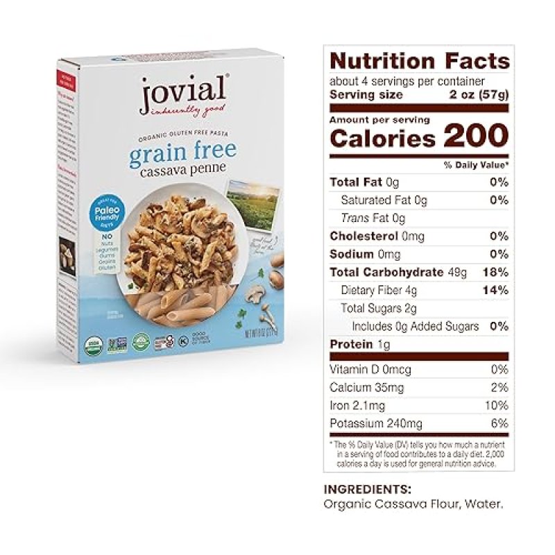 JOVIAL GRAIN-FREE CASSAVA PASTA VARIETY PACK ORZO, PENNE FUSILLI, PALEO, GLUTEN-FREE, ORGANIC