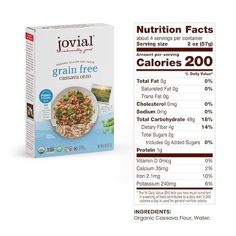 JOVIAL GRAIN-FREE CASSAVA PASTA VARIETY PACK ORZO, PENNE FUSILLI, PALEO, GLUTEN-FREE, ORGANIC
