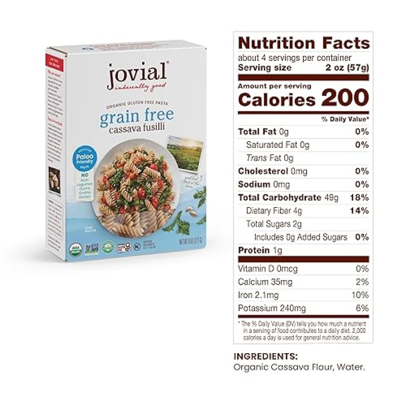 JOVIAL GRAIN-FREE CASSAVA PASTA VARIETY PACK ORZO, PENNE FUSILLI, PALEO, GLUTEN-FREE, ORGANIC