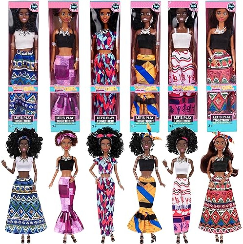 DOLLBIE 6 PACK 11.5 AFRICAN AMERICAN FASHION DOLLS SET WITH MIX MATCH OUTFITS, ACCESSORIES GIFT CASE