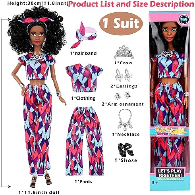 DOLLBIE 6 PACK 11.5 AFRICAN AMERICAN FASHION DOLLS SET WITH MIX MATCH OUTFITS, ACCESSORIES GIFT CASE