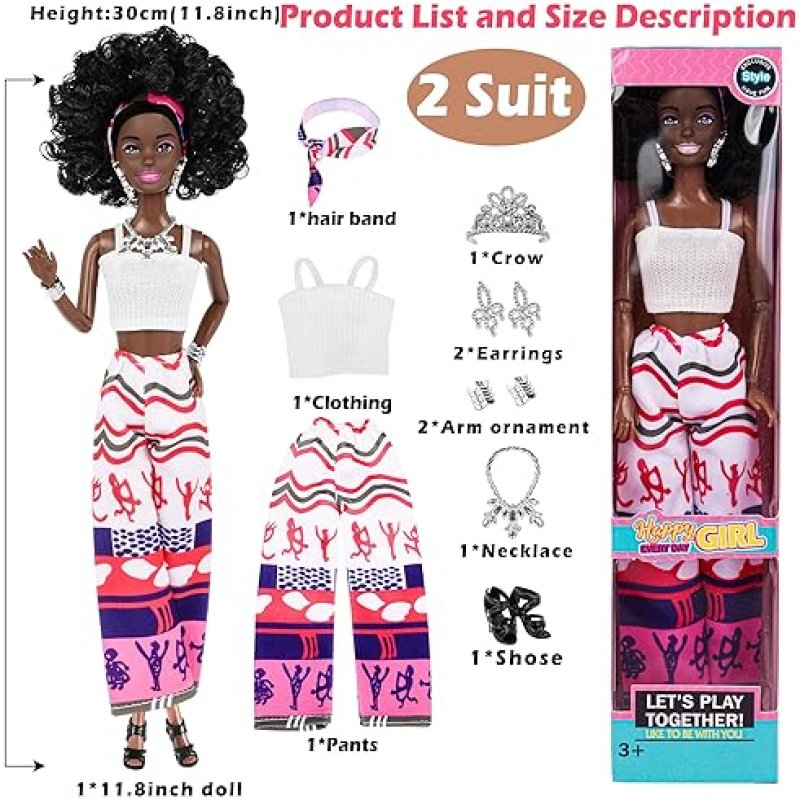 DOLLBIE 6 PACK 11.5 AFRICAN AMERICAN FASHION DOLLS SET WITH MIX MATCH OUTFITS, ACCESSORIES GIFT CASE