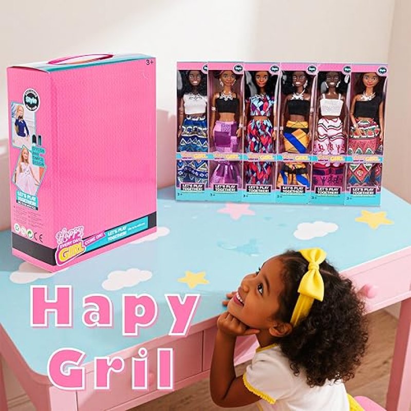 DOLLBIE 6 PACK 11.5 AFRICAN AMERICAN FASHION DOLLS SET WITH MIX MATCH OUTFITS, ACCESSORIES GIFT CASE