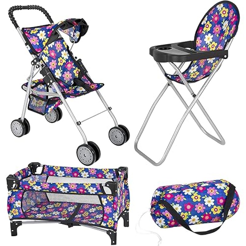 FASH N KOLOR 3-PIECE BABY DOLL PLAY SET WITH STROLLER, HIGH CHAIR PACK N PLAY FITS 18 DOLL