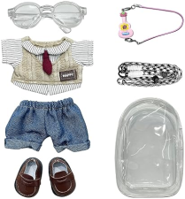 YEYMEILR 5-PCS DOLL CLOTHES SET FOR 15-17CM DOLLS WITH STORAGE BAG ADJUSTABLE STRAP SHIRT, PANTS, SHOES, GUIT