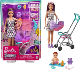 BARBIE SKIPPER BABYSITTERS INC PLAYSET WITH DOLL, BABY DOLL, STROLLER 5 ACCESSORIES