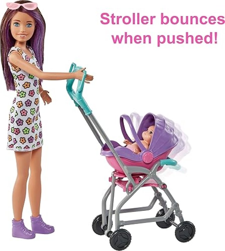 BARBIE SKIPPER BABYSITTERS INC PLAYSET WITH DOLL, BABY DOLL, STROLLER 5 ACCESSORIES