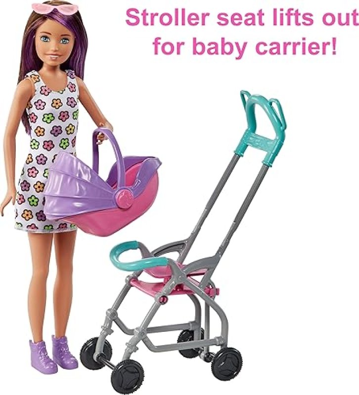 BARBIE SKIPPER BABYSITTERS INC PLAYSET WITH DOLL, BABY DOLL, STROLLER 5 ACCESSORIES