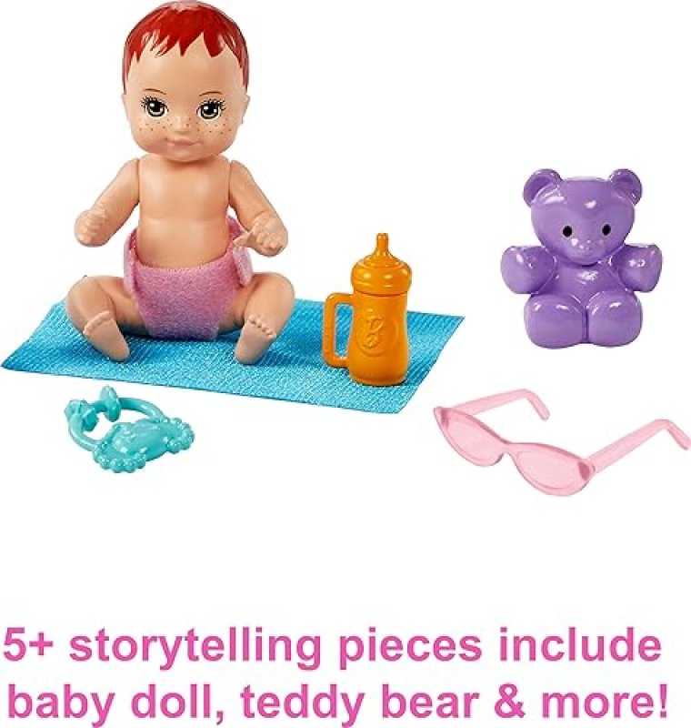BARBIE SKIPPER BABYSITTERS INC PLAYSET WITH DOLL, BABY DOLL, STROLLER 5 ACCESSORIES