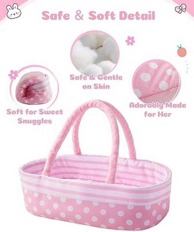 BABESIDE 8-PC BABY DOLL CLOTHES BASSINET SET FOR 17-22 INCH REBORN NEWBORN DOLLS
