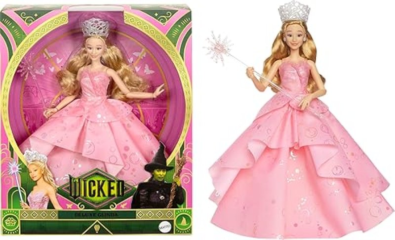 MATTEL UNIVERSAL WICKED DELUXE GLINDA DOLL WITH CROWN SCEPTER MOVIE-INSPIRED FASHION TOY