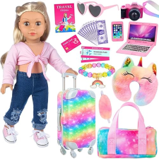 K.T. FANCY 23-PIECE 18 DOLL TRAVEL SET RAINBOW SUITCASE ACCESSORIES GIFT FOR CHRISTMAS NO DOLL