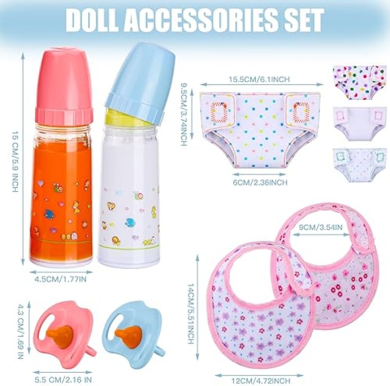 SHAPPY 10-PIECE BABY DOLL ACCESSORIES SET WITH BOTTLES, PACIFIER, BIBS DIAPERS FOR GIRLS GIFT
