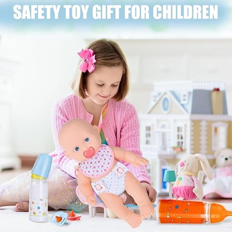 SHAPPY 10-PIECE BABY DOLL ACCESSORIES SET WITH BOTTLES, PACIFIER, BIBS DIAPERS FOR GIRLS GIFT
