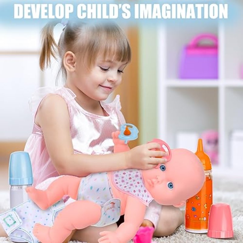 SHAPPY 10-PIECE BABY DOLL ACCESSORIES SET WITH BOTTLES, PACIFIER, BIBS DIAPERS FOR GIRLS GIFT