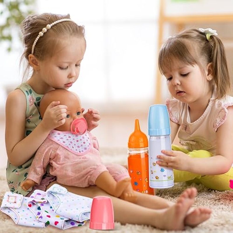 SHAPPY 10-PIECE BABY DOLL ACCESSORIES SET WITH BOTTLES, PACIFIER, BIBS DIAPERS FOR GIRLS GIFT