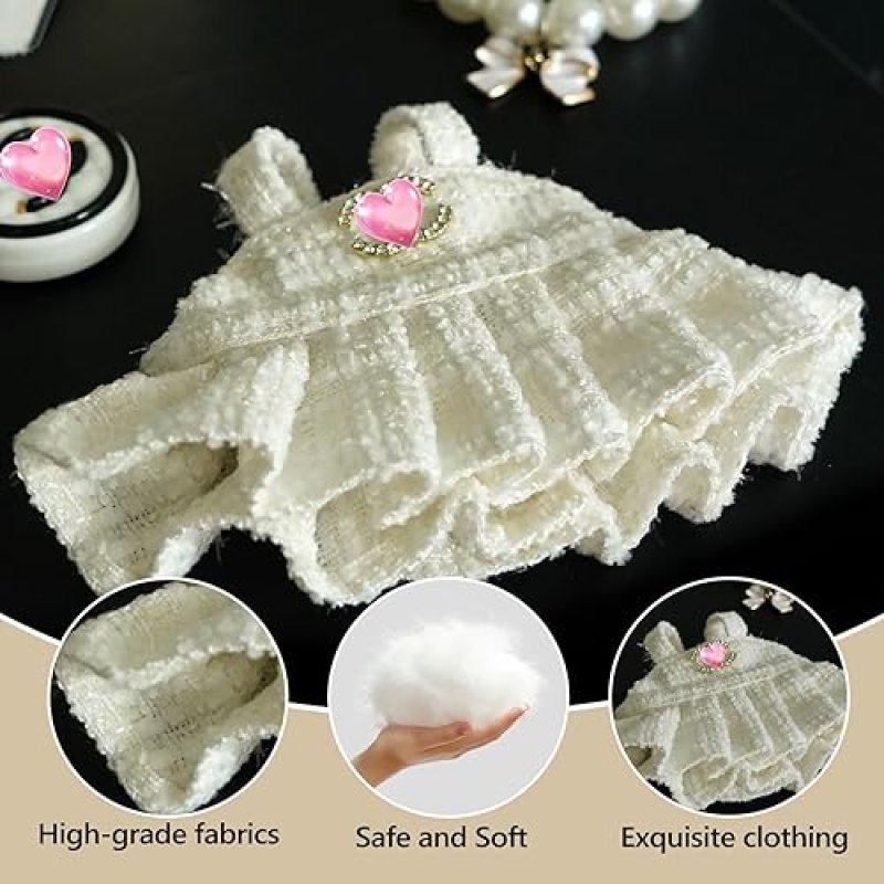 LAFUFU 17CM DOLL CLOTHES SET WITH HAT, PEARL NECKLACE BAG LUXURY BABY DOLL OUTFITS WHITE