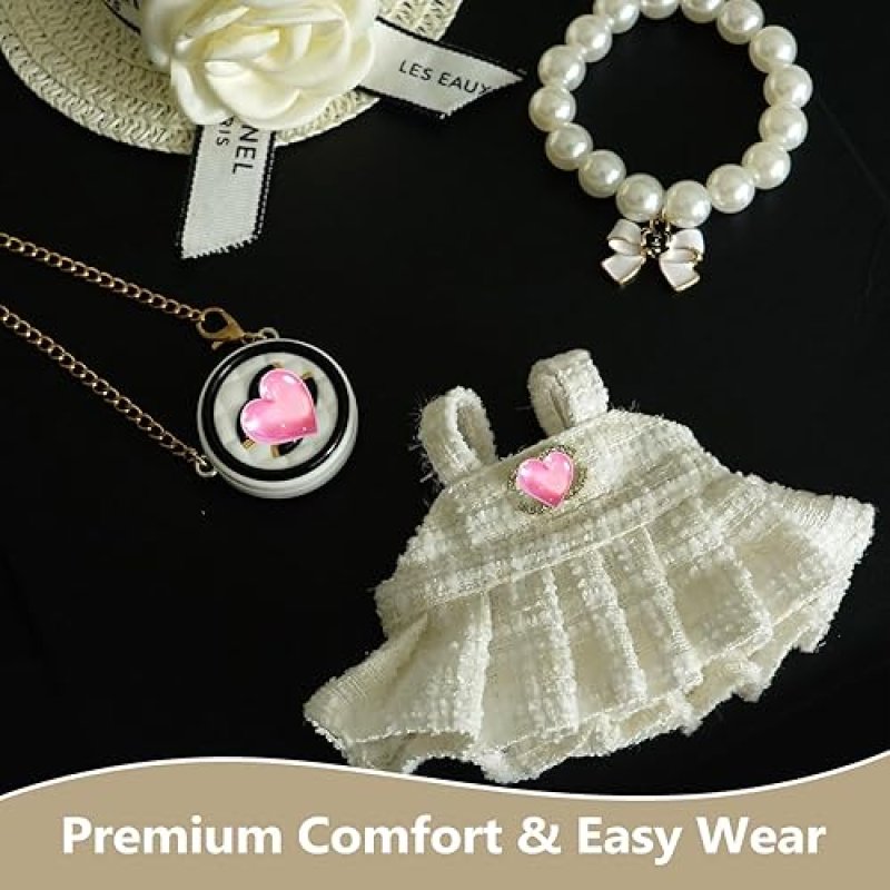 LAFUFU 17CM DOLL CLOTHES SET WITH HAT, PEARL NECKLACE BAG LUXURY BABY DOLL OUTFITS WHITE