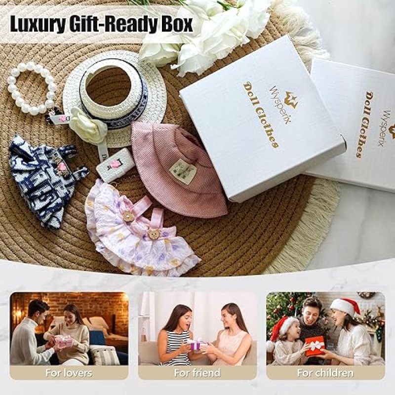 LAFUFU 17CM DOLL CLOTHES SET WITH HAT, PEARL NECKLACE BAG LUXURY BABY DOLL OUTFITS WHITE