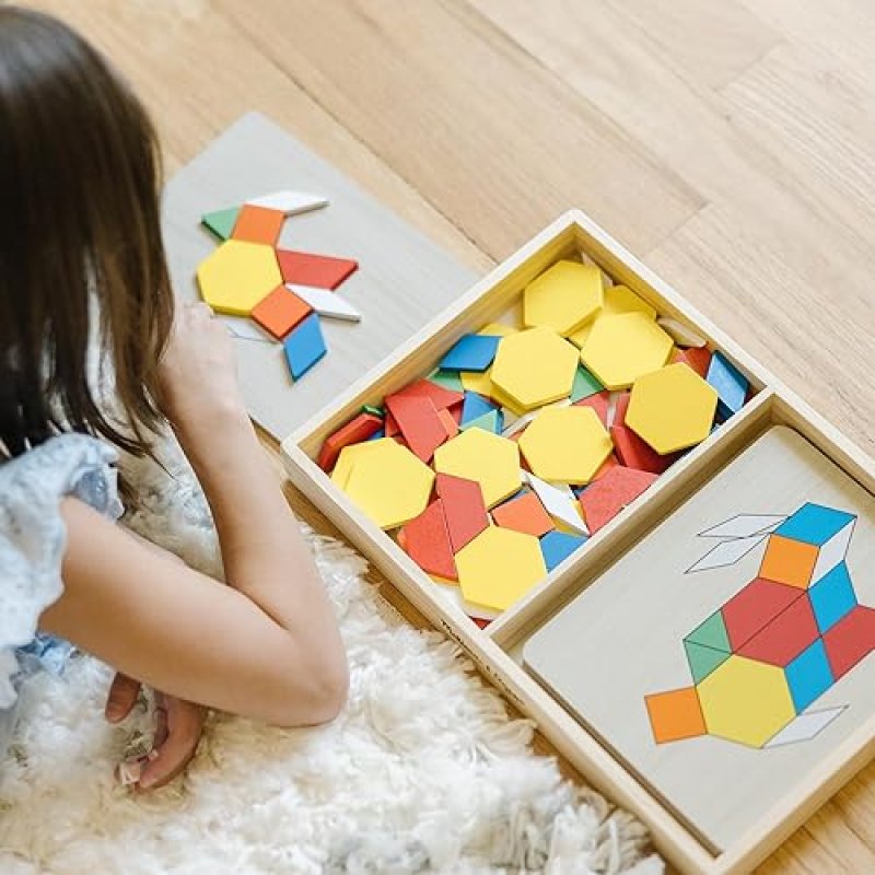 MELISSA DOUG PATTERN BLOCKS AND BOARDS - 120 SOLID WOOD SHAPES WITH 5 DOUBLE-SIDED PANELS