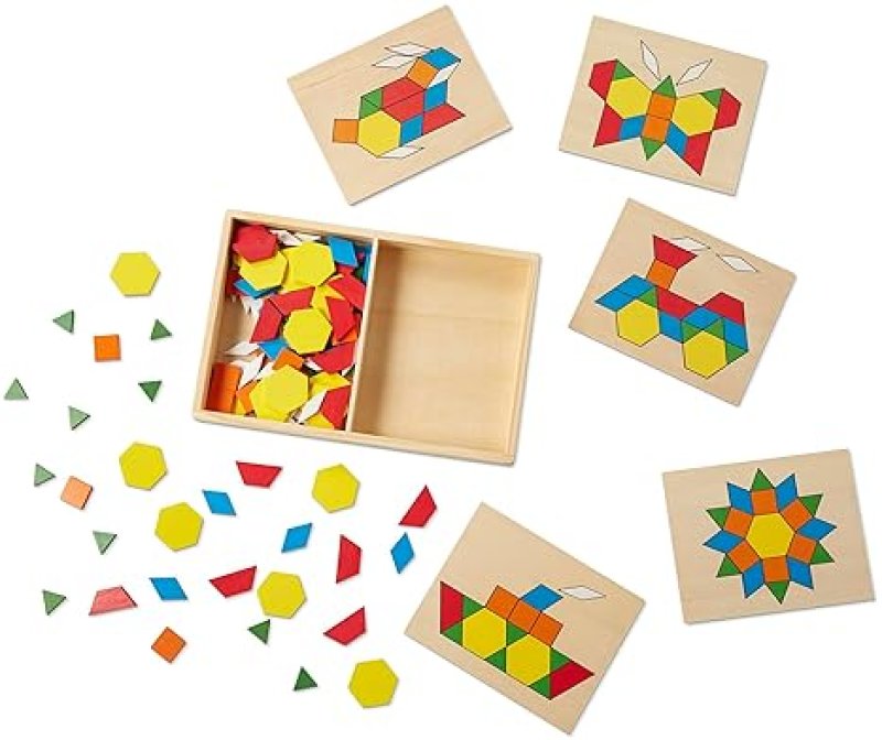 MELISSA DOUG PATTERN BLOCKS AND BOARDS - 120 SOLID WOOD SHAPES WITH 5 DOUBLE-SIDED PANELS