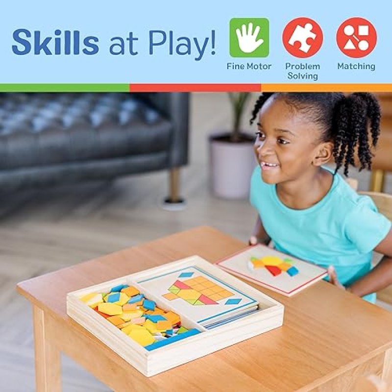 MELISSA DOUG PATTERN BLOCKS AND BOARDS - 120 SOLID WOOD SHAPES WITH 5 DOUBLE-SIDED PANELS